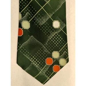 D'Zio Men's Polyester Necktie 4.5" x 56" Green, Orange, White Geometric Wide Tie